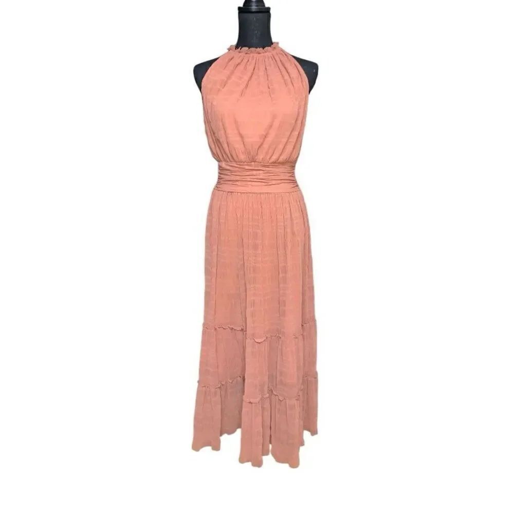 Max Studio Mock Neck Lace Mesh Maxi Dress